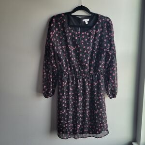 Women's Medium Elizabeth And James Boatneck Elastic Waist Dress Black Floral